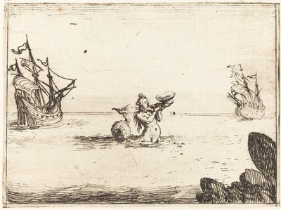 Sirene entre dois navios, 1628. de Jacques Callot