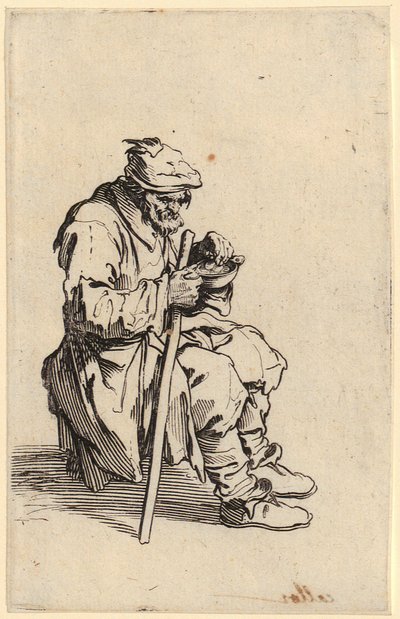 Mendigos sentados a comer, prancha 24 da série «Os Mendigos» de Jacques Callot