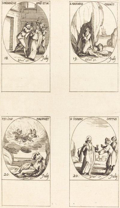 São Frederico; São Arsênio, Eremita; Santo Elias, Profeta; São José o Justo de Jacques Callot