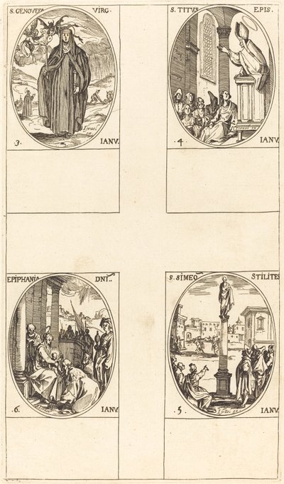 Santa Genoveva; São Tito; Estilitas de São Simeão; Epifania de Jacques Callot