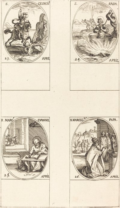 São Jorge; São Sabas; São Marcos, Evangelista; São Marcelino de Jacques Callot