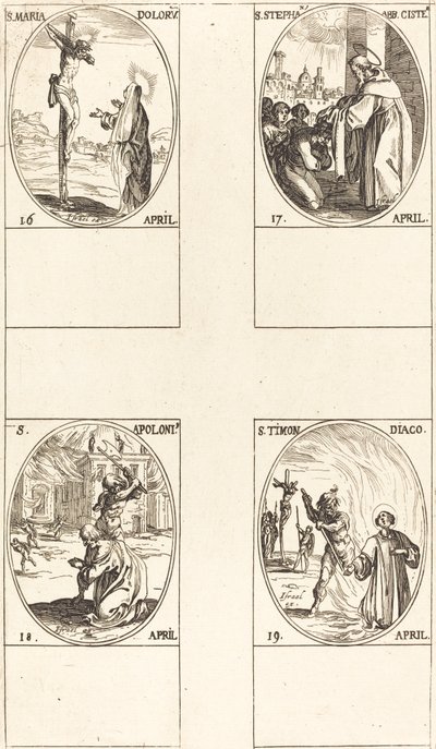 Santa Maria Doloru; Santo Estêvão, abade; São Apoloni; São Timão de Jacques Callot