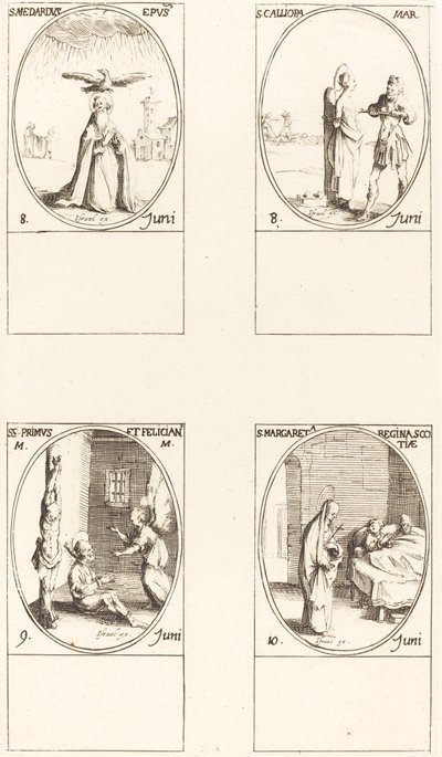 São Medardo; St. Calliopa; Sts. Primus e Feliciano; Santa Margarida da Escócia de Jacques Callot