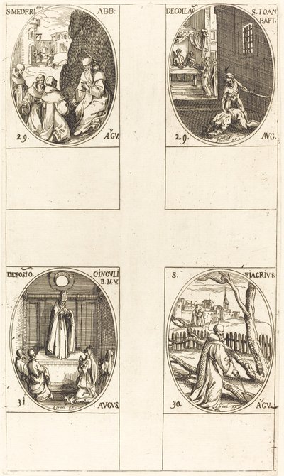 São Médrico, Abade; Decapitação de João Batista; São Fiacre; Festa da Virgem de Jacques Callot