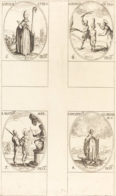 São Nicolau; Santa Dionísia e Filho; Santa Ágata; Conceição da Virgem de Jacques Callot