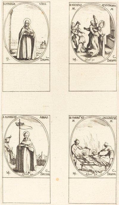 Santa Otília; Sts. Nicasius & Eutropia; Santo Agnelo; Sts. Thyrs e Callinicus de Jacques Callot