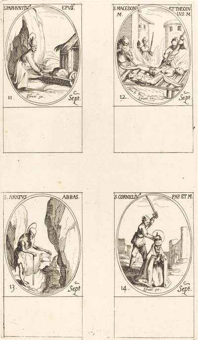 St. Paphnutius; Sts. Macedônio e Teódulo; St. Amavam; St. Cornélio de Jacques Callot