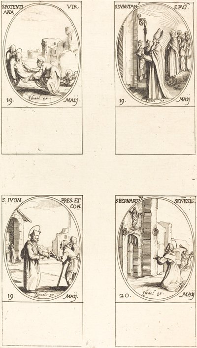 Santa Potenciana; São Dunstão; São Yvo; São Bernardino de Sena de Jacques Callot