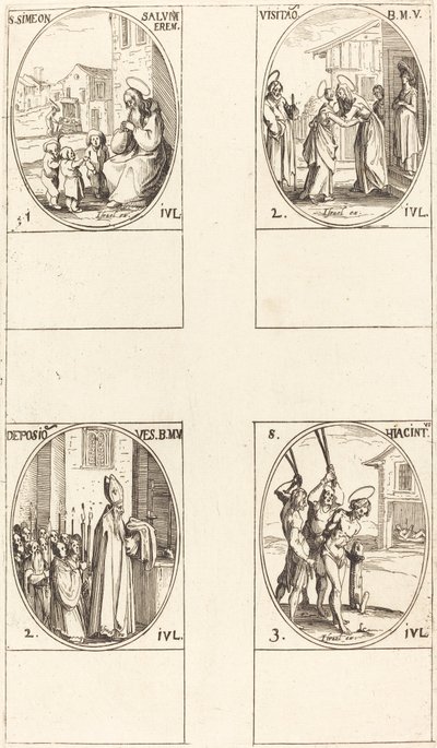 São Simeão Salus; A Visitação; Deposição das Roupas da Virgem; São Hiacinto de Jacques Callot