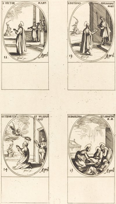 St Vencedor St Justino Sts. Tibúrcio e Valeriano; Sts. Basilissa e Anastasia de Jacques Callot