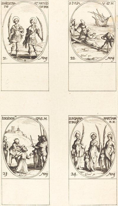 Sts. Nicostratus e Antíoco; St Júlia; St Desidério Sts. Susanna, Palladia, uma de Jacques Callot