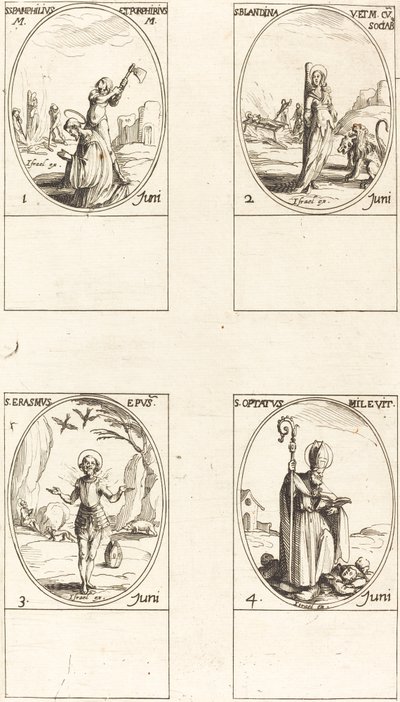 Sts. Pamphilius e Porphyrius; St. Blandina e Companheiros; St. Erasmo St. Desejado de Jacques Callot