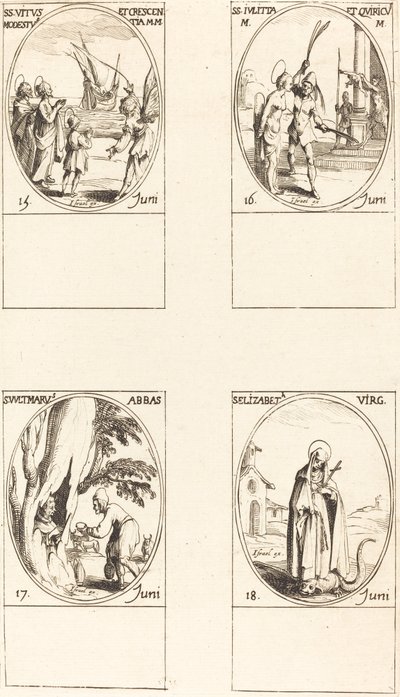 Sts. Vitus, Modestus e Crescentia; Sts. Julieta & Quiricus; São Avito, Abade; St. E de Jacques Callot