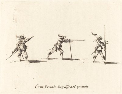 Tomando a posição de tiro com o mosquete de Jacques Callot