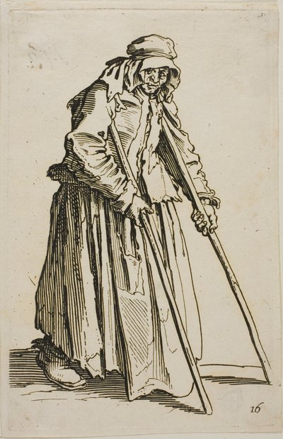 O mendigo de muletas e a sua carteira de mendigo, prato dez de Os mendigos de Jacques Callot