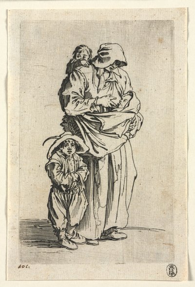 Os mendigos: uma mãe e seus três filhos de Jacques Callot