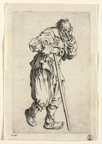 Os Mendigos: Mendigo apoiado em uma vara, c. 1623 de Jacques Callot