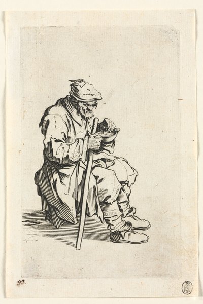 Os mendigos: mendigo sentado e comendo de Jacques Callot