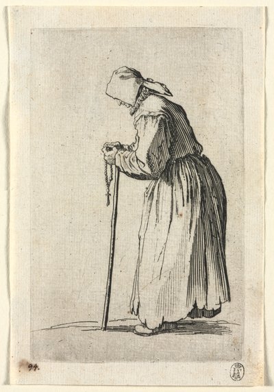 Os mendigos: mendigo em seu rosário de Jacques Callot