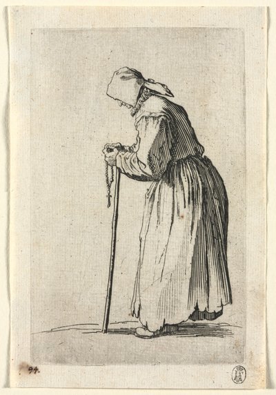 Os Mendigos: Mendigo no Rosário, c. 1623 de Jacques Callot