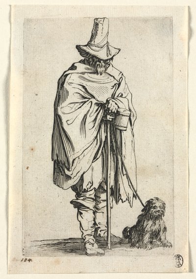 Os mendigos: cego com seu cachorro de Jacques Callot