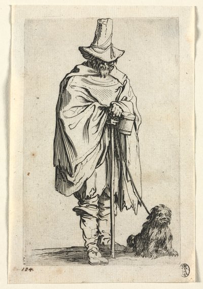 Os mendigos: cego com seu cachorro, c. 1623 de Jacques Callot