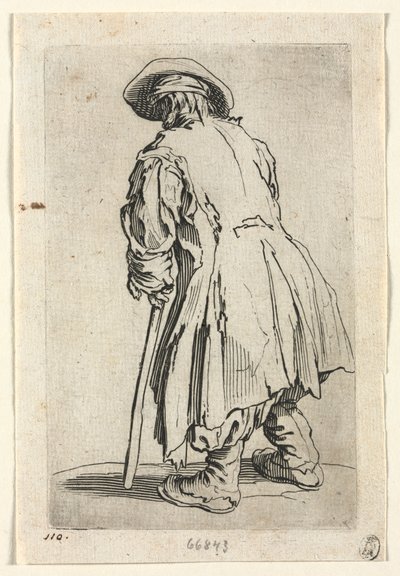 Os mendigos: velho mendigo em uma única muleta de Jacques Callot