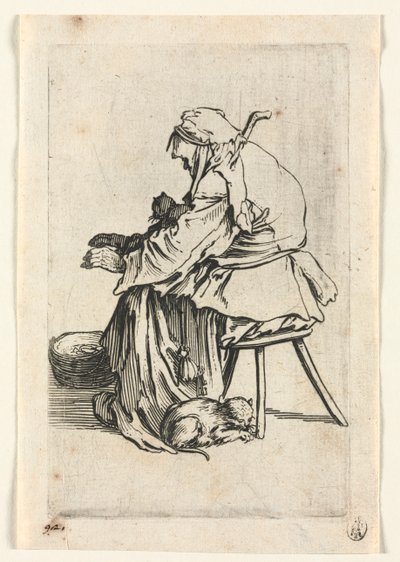 Os Mendigos: Mulher Velha e Gatos, c. 1623 de Jacques Callot