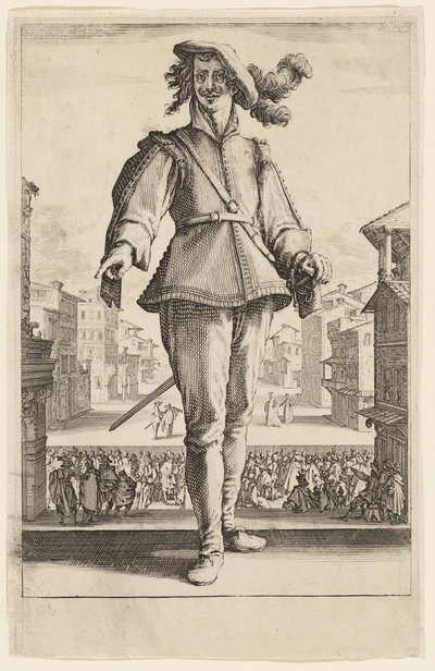 O Capitão ou O Amante, de Três Comediantes Italianos de Jacques Callot