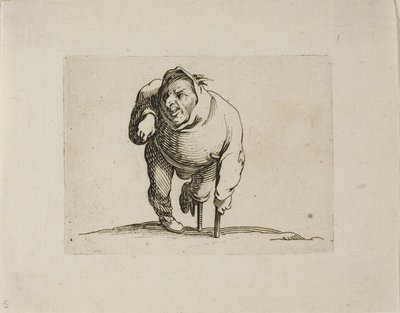 O aleijado com uma muleta e uma perna de madeira, de Varie Figure Gobbi de Jacques Callot