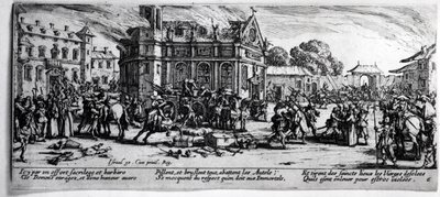 A destruição de um mosteiro, placa 6 de "As misérias e infortúnios da guerra", gravada por Israel Henriet (c.1590-1661) 1633 de Jacques Callot