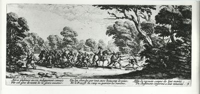 A Descoberta dos Brigands, placa 9 de &39;The Miseries and Misfortunes of War&39;, gravada por Israel Henriet (c.1590-1661) 1633 de Jacques Callot