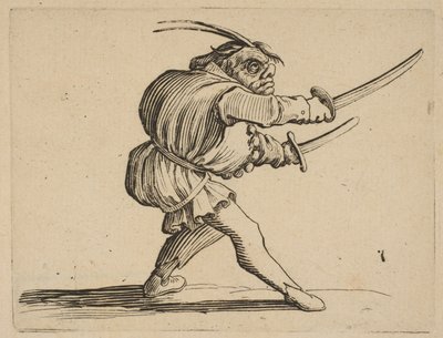 O Duelliste aux Deux Sabres O Duelista com Dois Sabres, de Varie Figure Gobbi, s ..., 1616-22. de Jacques Callot