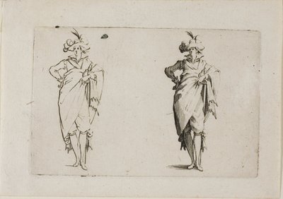 O cavalheiro visto de frente, com a mão direita no quadril, de Os Caprichos de Jacques Callot