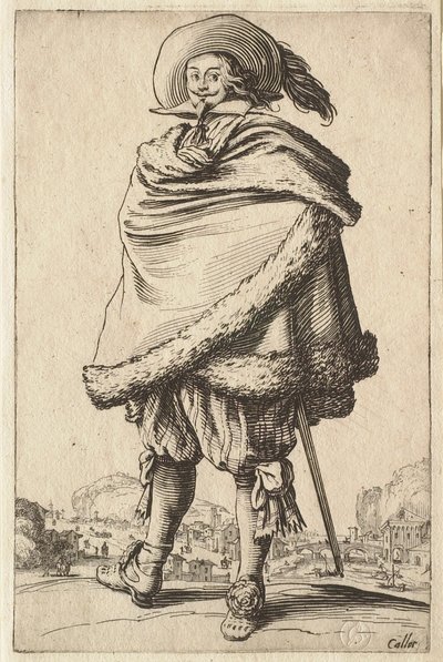 O cavalheiro envolto no seu casaco guarnecido de pele de Jacques Callot