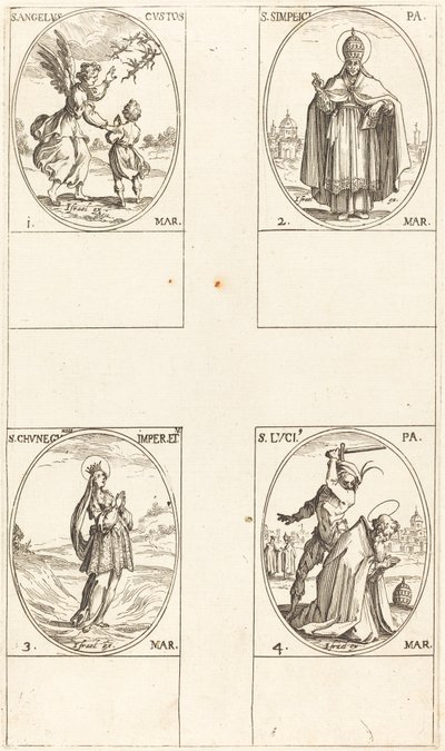 O Anjo da Guarda, São Simplício, São Cunegundes, Santa Lúcia. de Jacques Callot