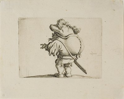 O grande homem barrigudo decorado com uma fileira de botões, de Varie Figure Gobbi de Jacques Callot
