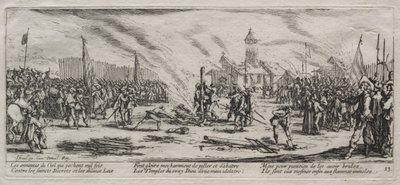 As grandes misérias da guerra: Queimando em jogo, 1633. de Jacques Callot