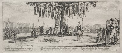 As grandes misérias da guerra: o enforcamento, 1633. de Jacques Callot