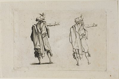 O homem visto de costas, braço direito levantado, de Os Caprichos de Jacques Callot