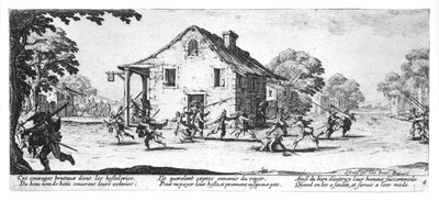 A pilhagem de uma hospedaria, placa 4 de "As misérias e infortúnios da guerra", gravada por Israel Henriet (c.1590-1661) 1633 de Jacques Callot
