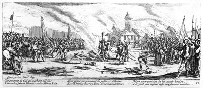 The Stake, prato 13 de &39;The Miseries and Misfortunes of War&39;, gravado por Israel Henriet (c.1590-1661) 1633 de Jacques Callot