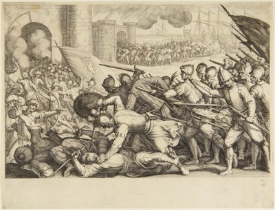 As tropas a forçar o portão de uma cidade de Jacques Callot