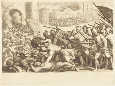 As tropas a forçar o portão de uma cidade de Jacques Callot
