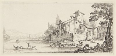 O passeio junto à água, da série Paysages Gravées pour Jean de Médicis, Paysages Dessinés à Florence (Paisagens para Giovanni de Medici ou paisagens concebidas em Florença) de Jacques Callot