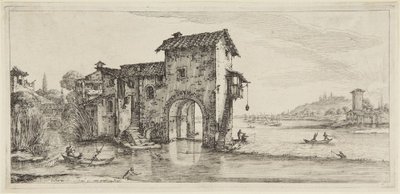 O moinho de água, da série Diverse Vedute Designate in Fiorenza (Diversas paisagens desenhadas em Florença) de Jacques Callot