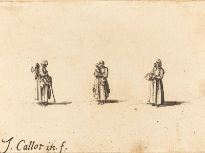 Três mulheres, uma segurando uma criança de Jacques Callot
