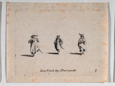 Três cavaleiros, de Les Fantaisies de Noble J. Callot ... de Jacques Callot