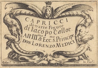 Página de título do The Capricci, c. 1617. de Jacques Callot