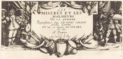 Página de título de The Large Miseries of War, c. 1633. de Jacques Callot